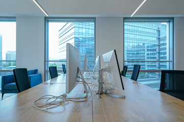 Interior of modern empty office building.Open ceiling design.
