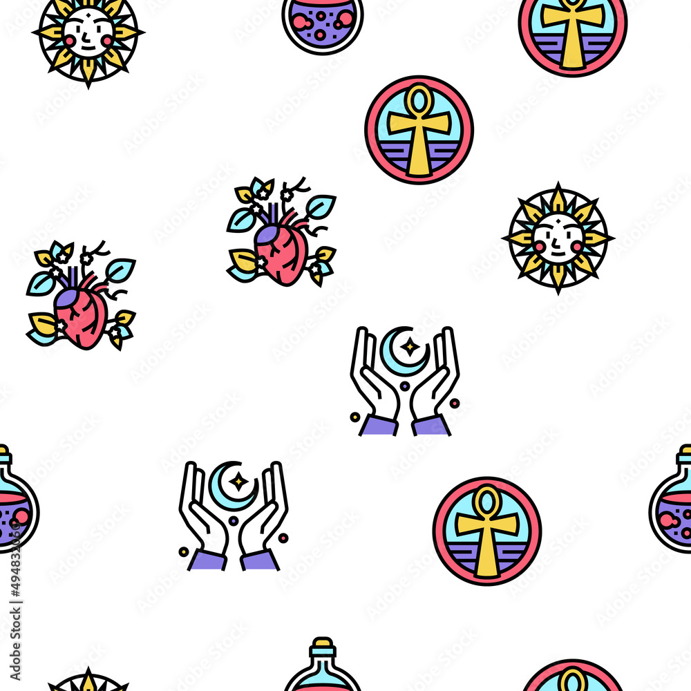 Poster astrological objects vector seamless pattern thin line illustration