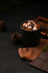 Close-up, A cup of hot chocolate with marshmallows candies