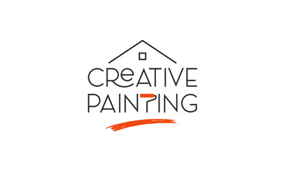 vector graphic illustration logo design for combination typography creative painting and pictogram simple house