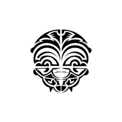 Viking faces in ornamental style. Maori tribal patterns. Suitable for tattoos. Isolated. Vector.