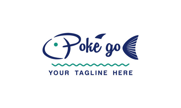vector graphic illustration logo design for Poke go, combination typography and monogram letter P as fish head