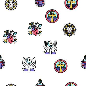 Astrological Objects Vector Seamless Pattern Thin Line Illustration