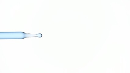 Macro shot of chemical dropper with blue liquid on white background | Abstract body care cosmetics with essential oils formulating concept