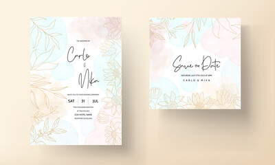 Elegant hand drawn golden wedding invitation template