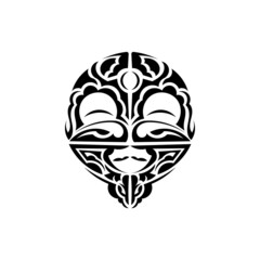 Ornamental faces. Polynesian tribal patterns. Suitable for prints. Isolated on white background. Vector illustration.
