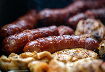 barbecue with delicious grilled meat on grill