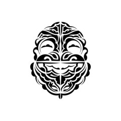 Ornamental faces. Hawaiian tribal patterns. Suitable for prints. Isolated. Black ornament, vector.