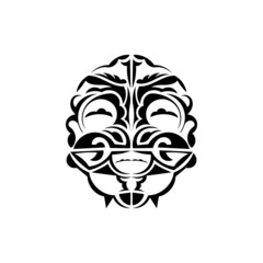 Ornamental faces. Hawaiian tribal patterns. Suitable for tattoos. Isolated. Black ornament, vector illustration.