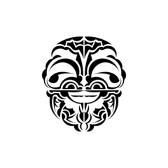 Ornamental faces. Maori tribal patterns. Suitable for prints. Isolated. Black ornament, vector illustration.