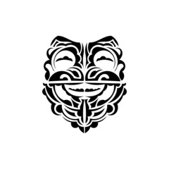 Ornamental faces. Maori tribal patterns. Suitable for prints. Isolated on white background. Vector.