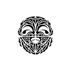 Ornamental faces. Maori tribal patterns. Suitable for tattoos. Isolated on white background. Vector.