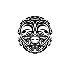 Ornamental faces. Maori tribal patterns. Suitable for tattoos. Isolated on white background. Vector.