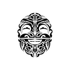 Ornamental faces. Maori tribal patterns. Suitable for tattoos. Isolated on white background. Vector illustration.
