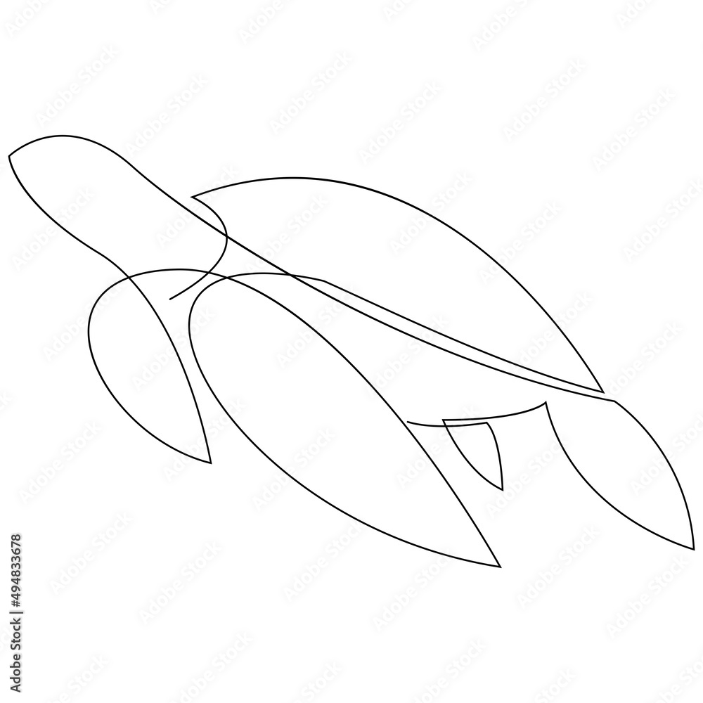 Poster minimal drawing of sea turtle animal drawn by single continuous line. vector design isolated on whit