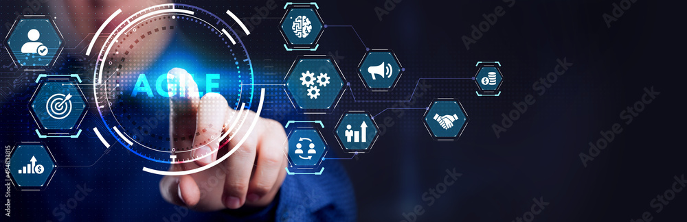 Poster business, technology, internet and network concept. agile software development.