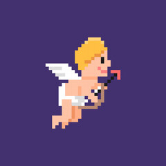 illustration of cupid holding love arrow. love symbol. love God. winged child. pixel art or 8 bit. vector character design. elements, assets, games