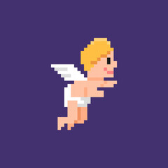 illustration of cupid pointing at something. love symbol. love God. winged child. pixel art or 8 bit. vector character design. elements, assets, games