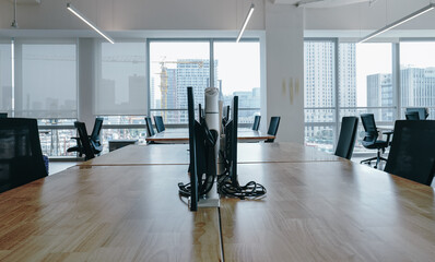 Interior of modern empty office building.Open ceiling design.