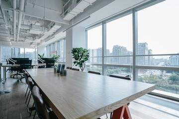 Interior of modern empty office building.Open ceiling design.