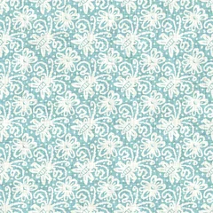 Behang Aegean teal mottled flower linen texture background. Summer coastal living style 2 tone fabric effect. Sea green wash distressed grunge material. Decorative floral motif textile seamless pattern © Nautical