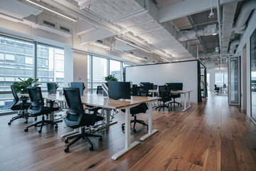 Interior of modern empty office building.Open ceiling design.