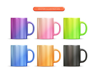 Colorful mug realistic 3d vector illustration set