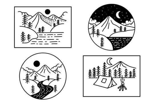 Collection Adventure Badges logo Camping mountain explorer Hand drawn expeditions outdoor