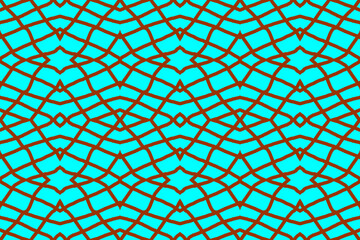 Golden brown seamless fabric pattern is endless interlacing lines on a light blue background, for retro fabric pattern, African fashion pattern.