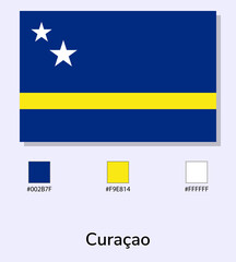 Vector Illustration of Curaçao flag isolated on light blue background. Illustration Curaçao flag with Color Codes. As close as possible to the original. ready to use, easy to edit. vector eps10.