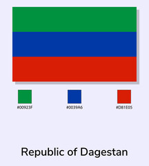 Vector Illustration of Republic of Dagestan flag isolated on light blue background. Illustration Republic of Dagestan flag with Color Codes. As close as possible to the original. vector eps10.