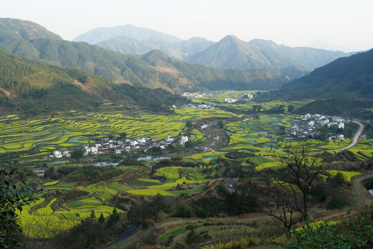 Overlooking the green mountains and small villages