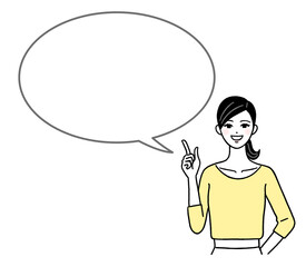 説明する若い女性と吹き出し