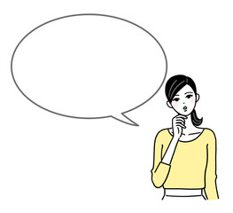 手を顎に当てて考える女性と吹き出し