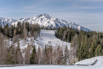 snowy  ski run at Gschwandkopf, Seefeld, Austria