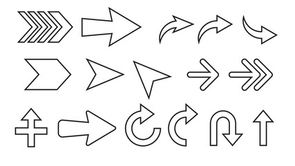 Different arrows outline icons. Set of high quality web icons for mobile apps, ui design and print products