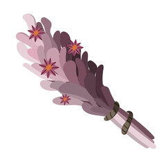 Purple herbal smudge bundle with red wild flowers