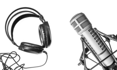 Professional microphone and headphones background