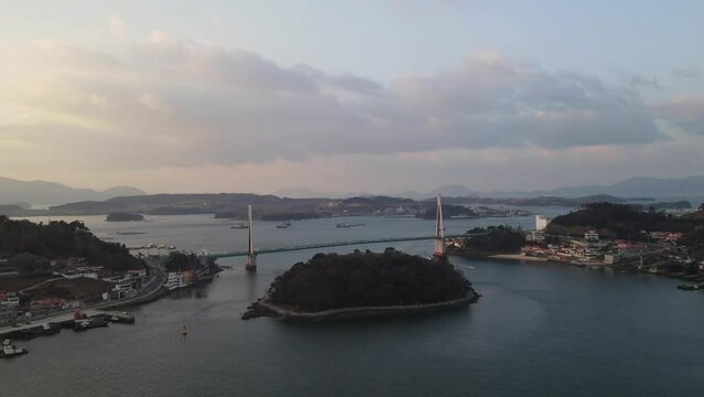 Geobukseon Bridge in Yeosu city, South Korea. Cable-stayed bridge in Asia