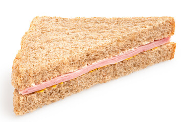 Ham and mustard wholewheat triangle sandwich.