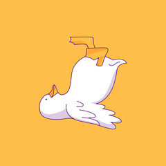 Cheerful duck. Bird poster design with human needs and daily situations. The concept of maintaining health and doing sports