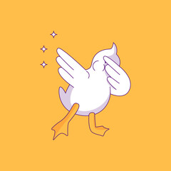Cheerful duck. Bird poster design with human needs and daily situations. Duck dancing like a rising star