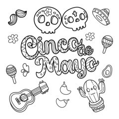 Cinco de mayo outline hand drawn doodle coloring