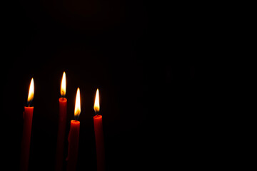 Candles lit at night, using candles when there is no electricity