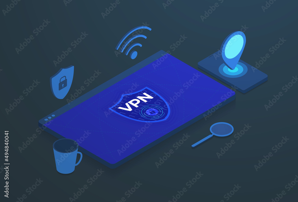 Aufkleber virtual private network isometric concept. browser window and vpn connection sign.