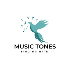 Birds Singing On Tree Beautiful Melody with Musical Notes Logo Design Concept Vector Flying bird logo illustration emitting musical notes, Beautiful Melody with Musical Notes