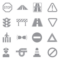 Traffic Rules Icons. Gray Flat Design. Vector Illustration.