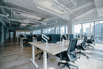 Interior of modern empty office building.Open ceiling design.