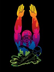 Group of People Swimming Action Swimmer Pose Mix Cartoon Sport Graphic Vector