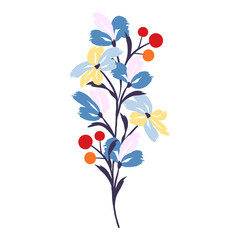 Floral bouquet of brush strokes with brush texture. Flowery branch. Background with floral pattern